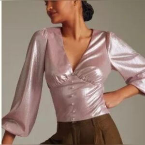 Anthropologie Flat White Shine Pink Iridescent Blouse